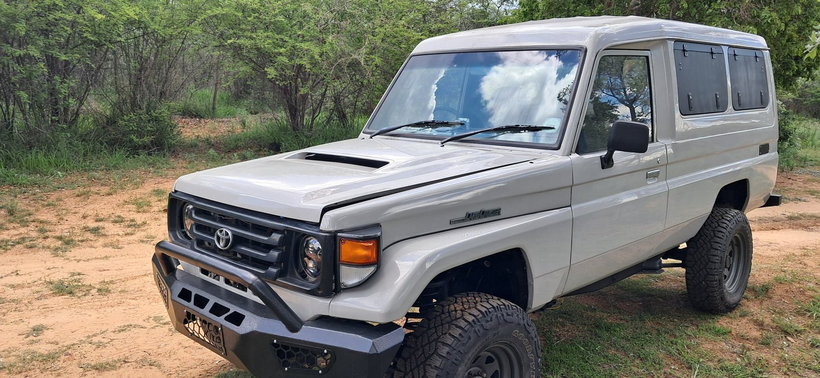 Completed custom Toyota Troopy build with AEA fabrication — front bumper and bonnet intake