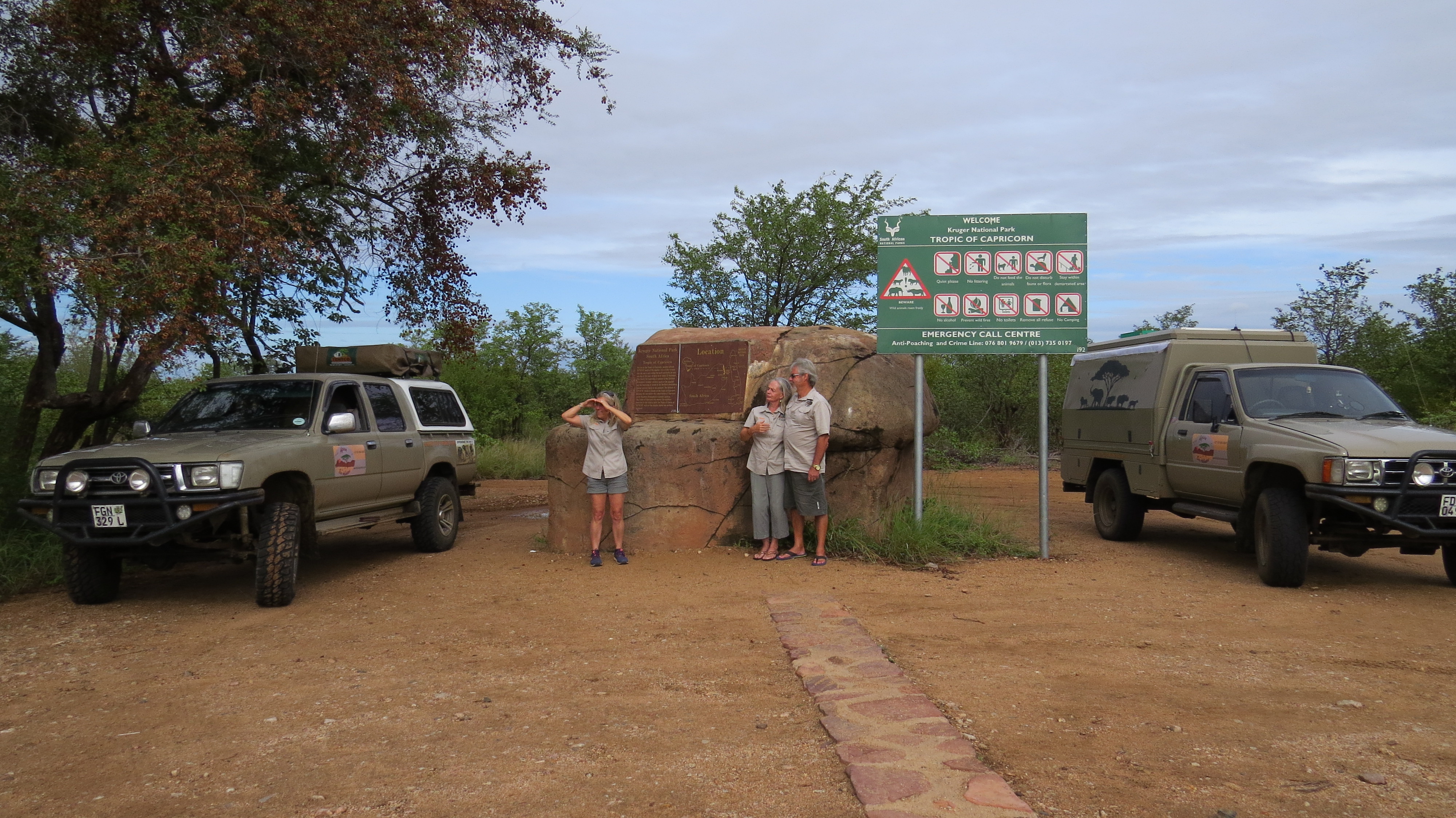 4x4 convoy at the Kruger National Park Tropic of Capricorn sign